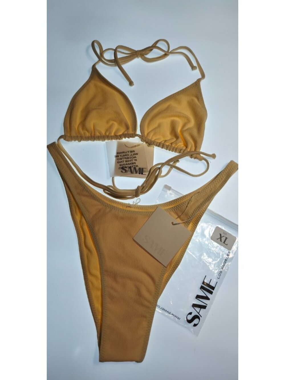 SAME Swim Bikini Set Top and Bottom Size XLarge Faux Suede Color Beige NWT